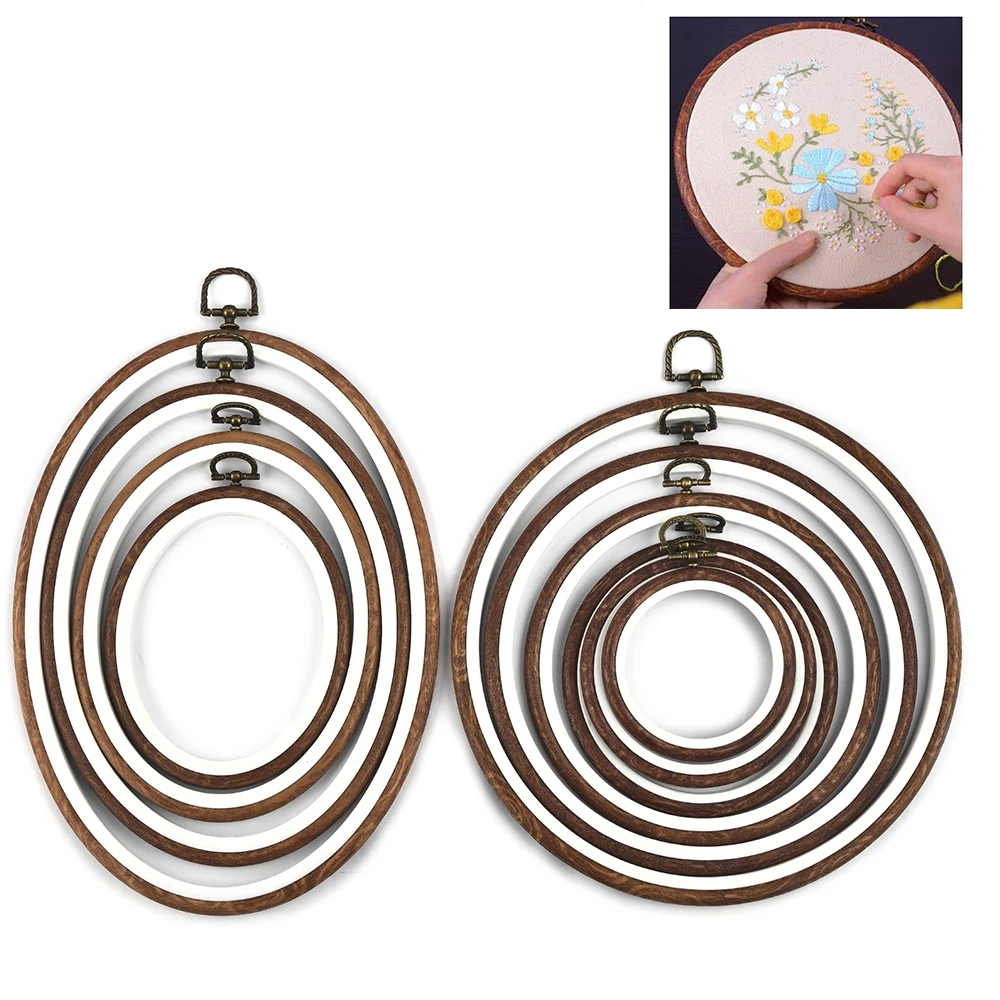 8-27cm Imitation Wood Embroidery Hoop Round Oval Shape Plastic Hoops Frame Ring For DIY Cross Stitch Craft Embroideried Hoop