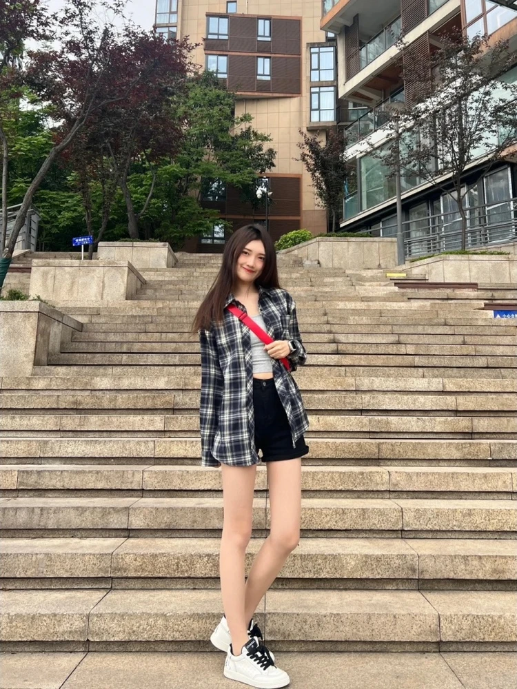 

Женское осеннее свободное повседневное пальто средней длины в стиле ретро Lazy Sle Cheered irt, черно-белое корейское пальто для поездок на работу