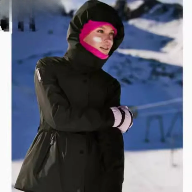 

Winter 2025 Women's Snow Series Jaet Coat Simple Warm Cotton Outerwear Hooded Zipper Closure Long Sve Straight Cut Sle