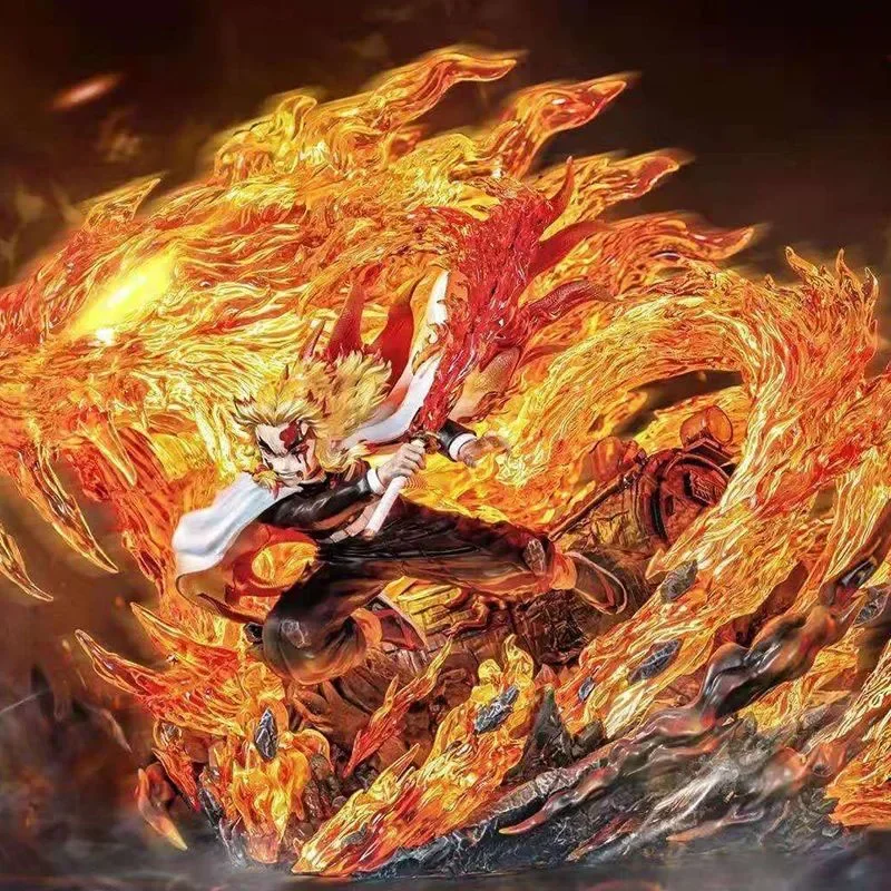 27cm anime demon slayer gk estatueta rengoku kyoujurou figura de ação fantasia pvc coleção ornamento modelo brinquedos criativos presentes