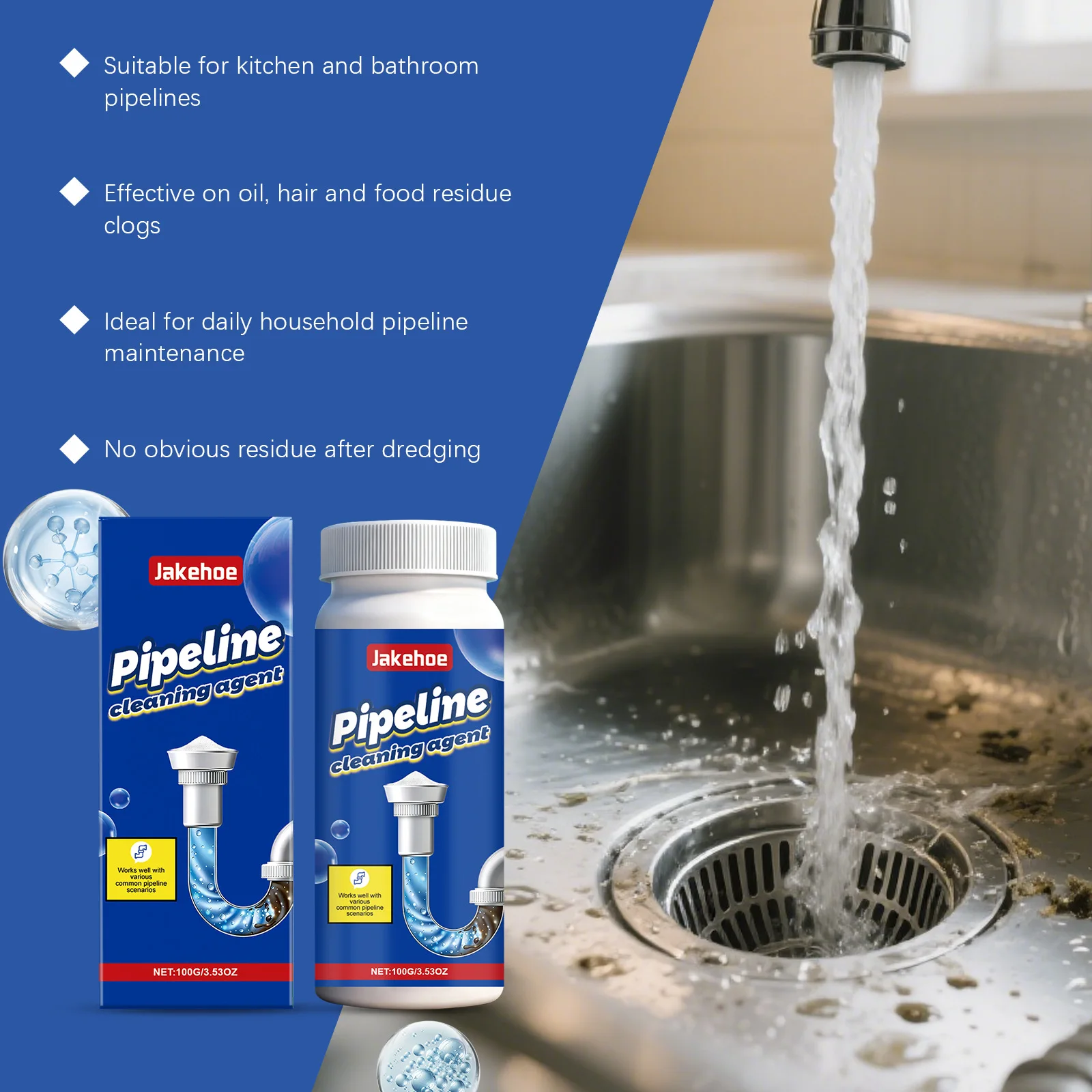 Pipe Unclogging Powder Household pipe cleaner with easy operation, suitable for various common pipes.