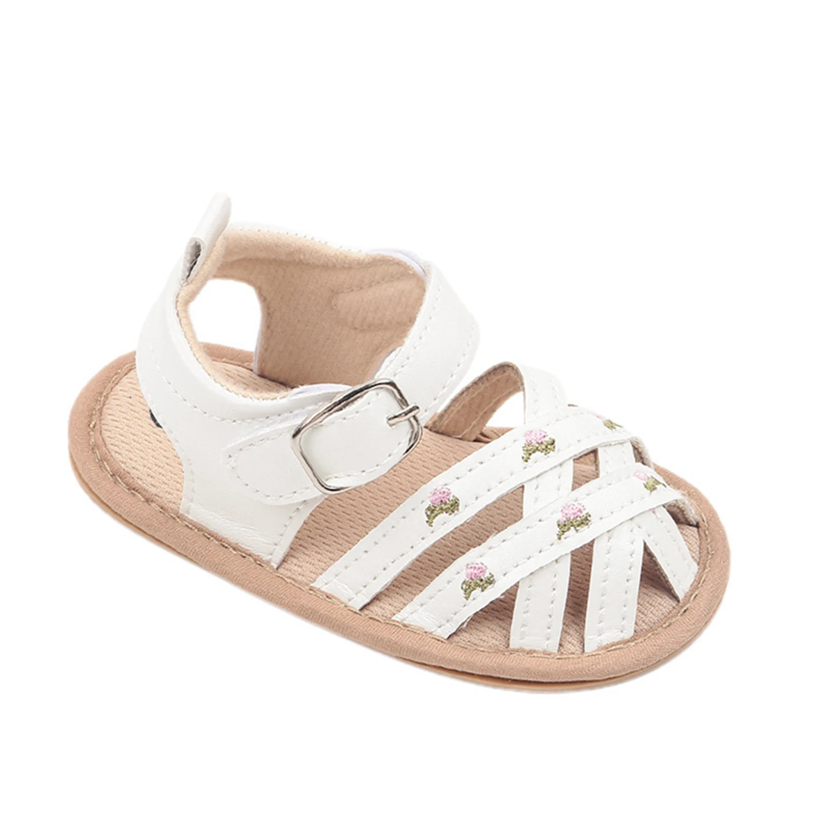 Baby Girls Summer Sandals Closed-Toe Floral Embroidery Flats Newborn First Walkers Crib Shoes