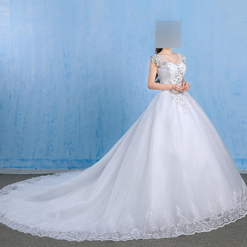 Customized Ball Gown Women Wedding Dresses Cap Sleeves Beads Lace Bridal Gowns Court Train Formal Vestido De Noiva Robe Mariage
