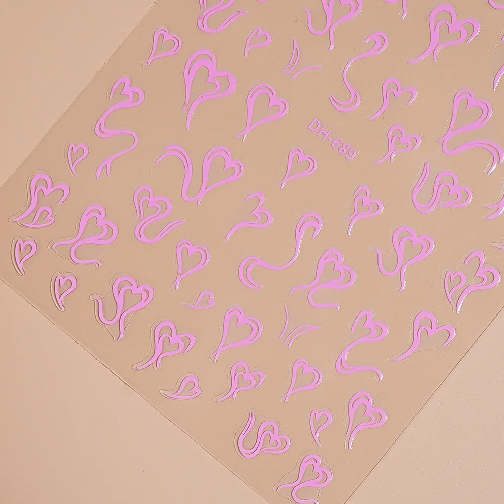 1/5 Uds pegatinas de uñas de corazón romántico dulce 3D pegatinas de decoración de uñas planas para manicura DIY calcomanías de decoración autoadhesivas