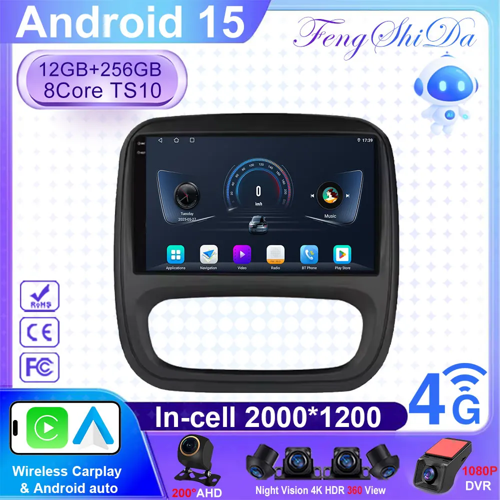 Para renault trafic 3 2014 - 2021 para opel vivaro b 2014 - 2018 unidade principal 2din bt 4g wifi multimídia android 15 reprodução de vídeo estéreo
