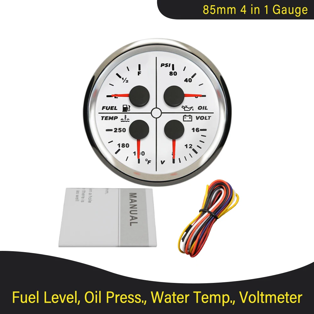 أحدث 85 مللي متر مقاوم للماء 4 في 1 مقياس ضغط الزيت درجة حرارة الماء مستوى الوقود الفولتميتر للسيارات البحرية دراجة نارية العالمي 12 فولت
