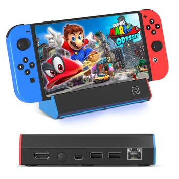TV-dockingstation voor Nintendo Switch/Switch OLED, oplaadstationbasis met LAN-POORT/4K HDMI-adapter/USB 2.0/Type C-poort