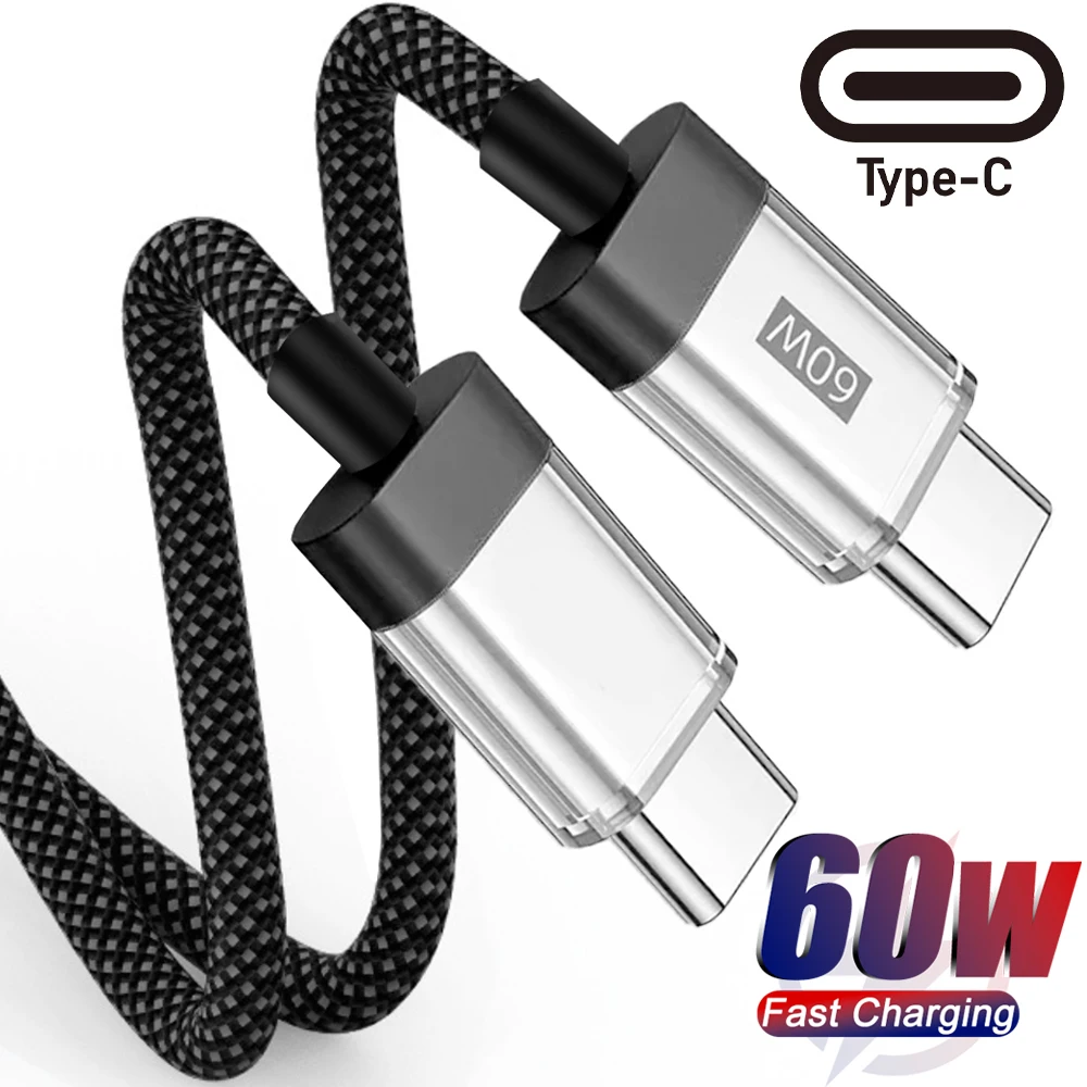 60W Fast Charging Phone Cables USB C To Type C Anti-break Nylon Cord Support for Carplay Dual Type-C Data Wire for IPhone 16 15