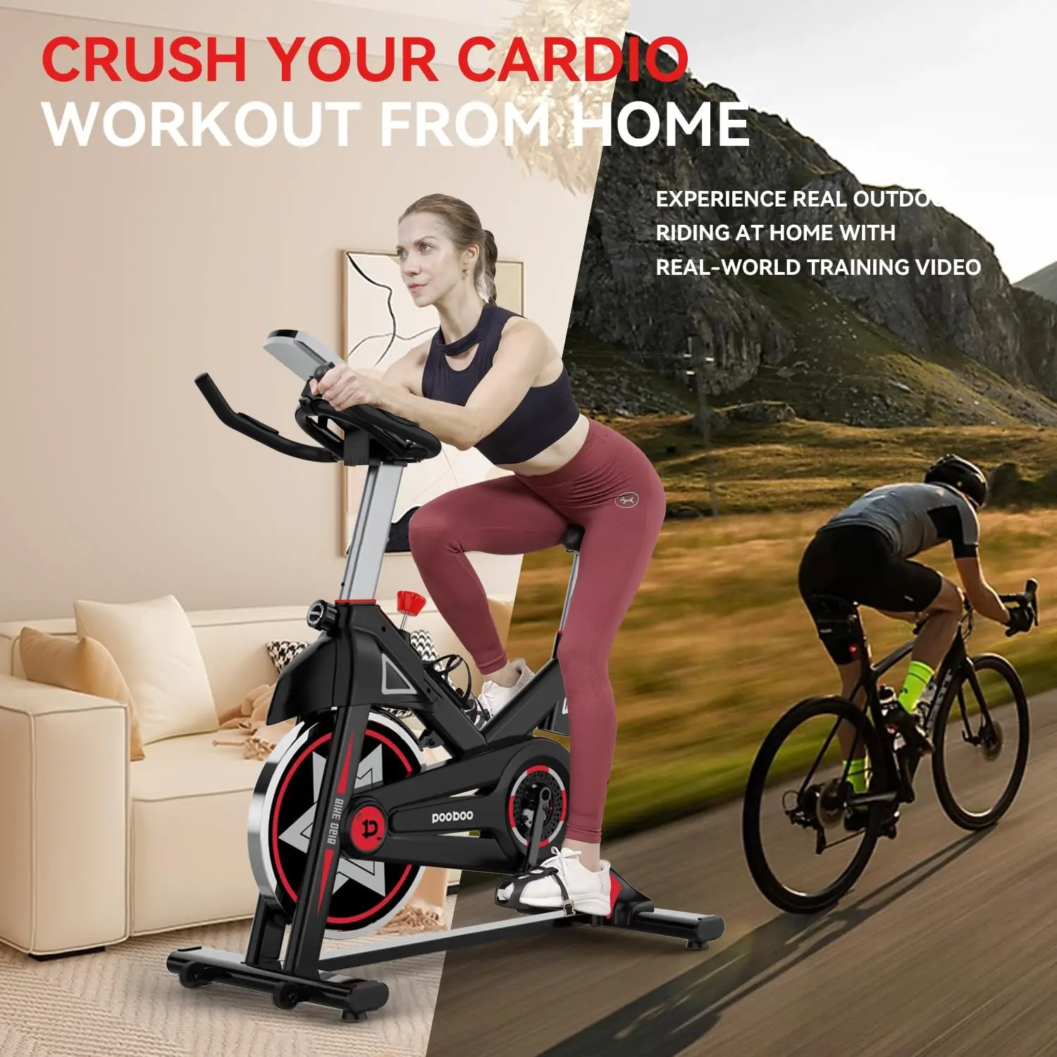 Stationary Bike for Home Gym, Magnetic Resistance Indoor Cycling Bike w/Comfortable Seat Cushion & Ipad Mount