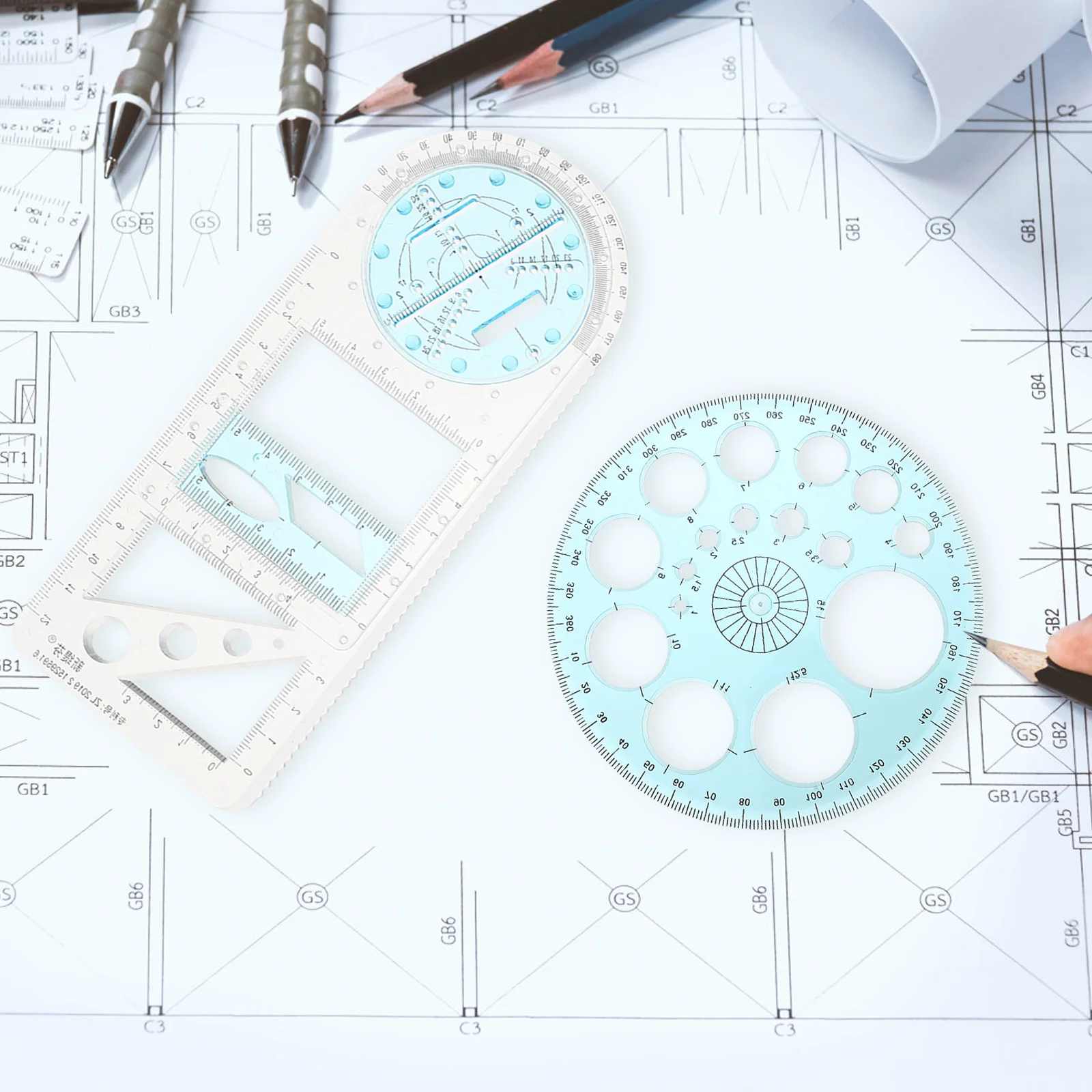 2-delige tekenliniaal stencils geometrische linialen multifunctionele sjabloon plastic sjablonen schoolbenodigdheden