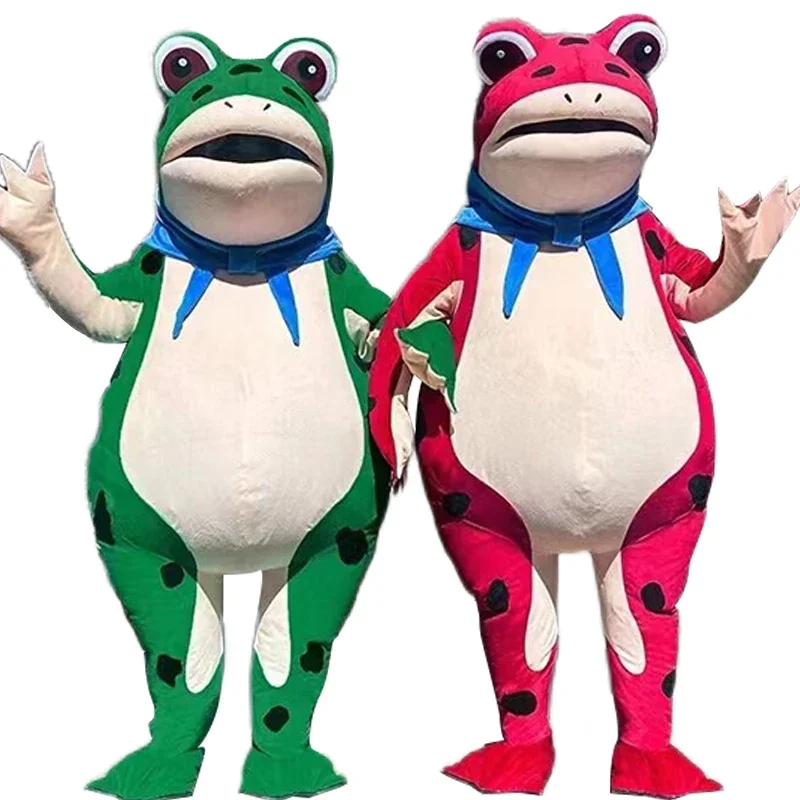 Customized internet celebrity frog cartoon doll clothing, toad person wearing inflatable plush headgear, toad essence doll cloth