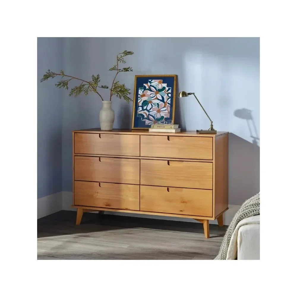 6-Drawer Solid Wood Caramel Dresser Made From Solid Pine Wood This Mid-century Chest Was Created for Durability