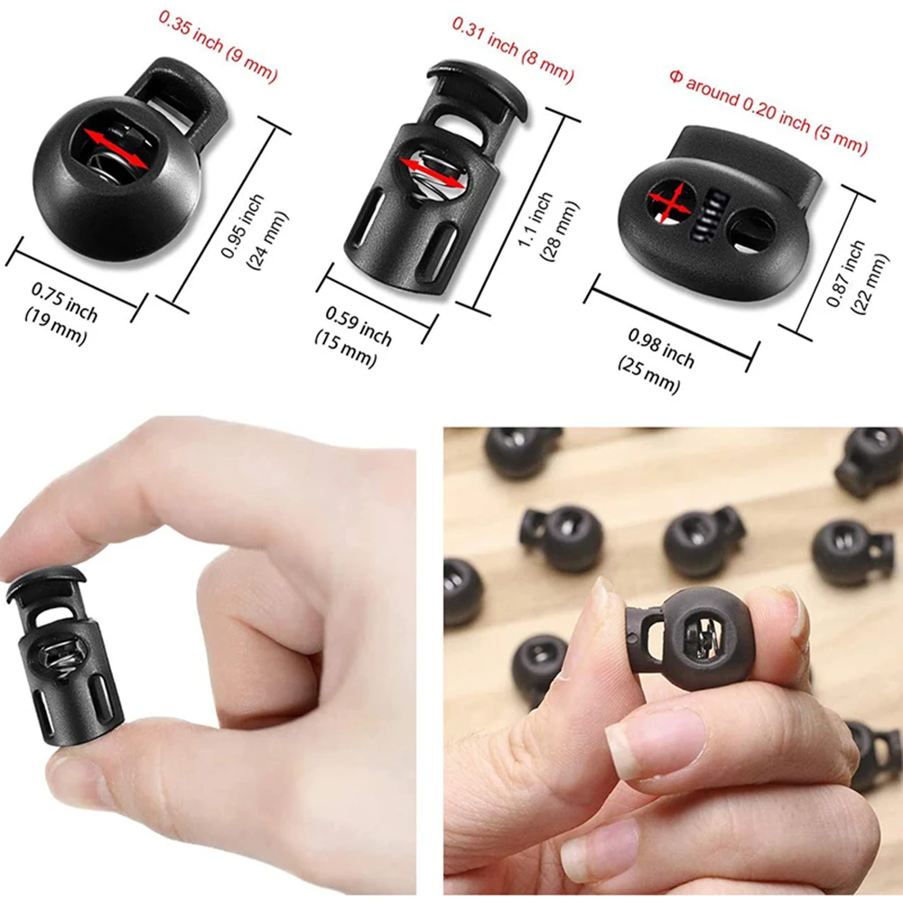 50pcs Plastic Cord Locks Single Double Hole Spring Stop Toggle Stoppers for Drawstrings Shoelaces Bags DIY Spring Toggle Stopper