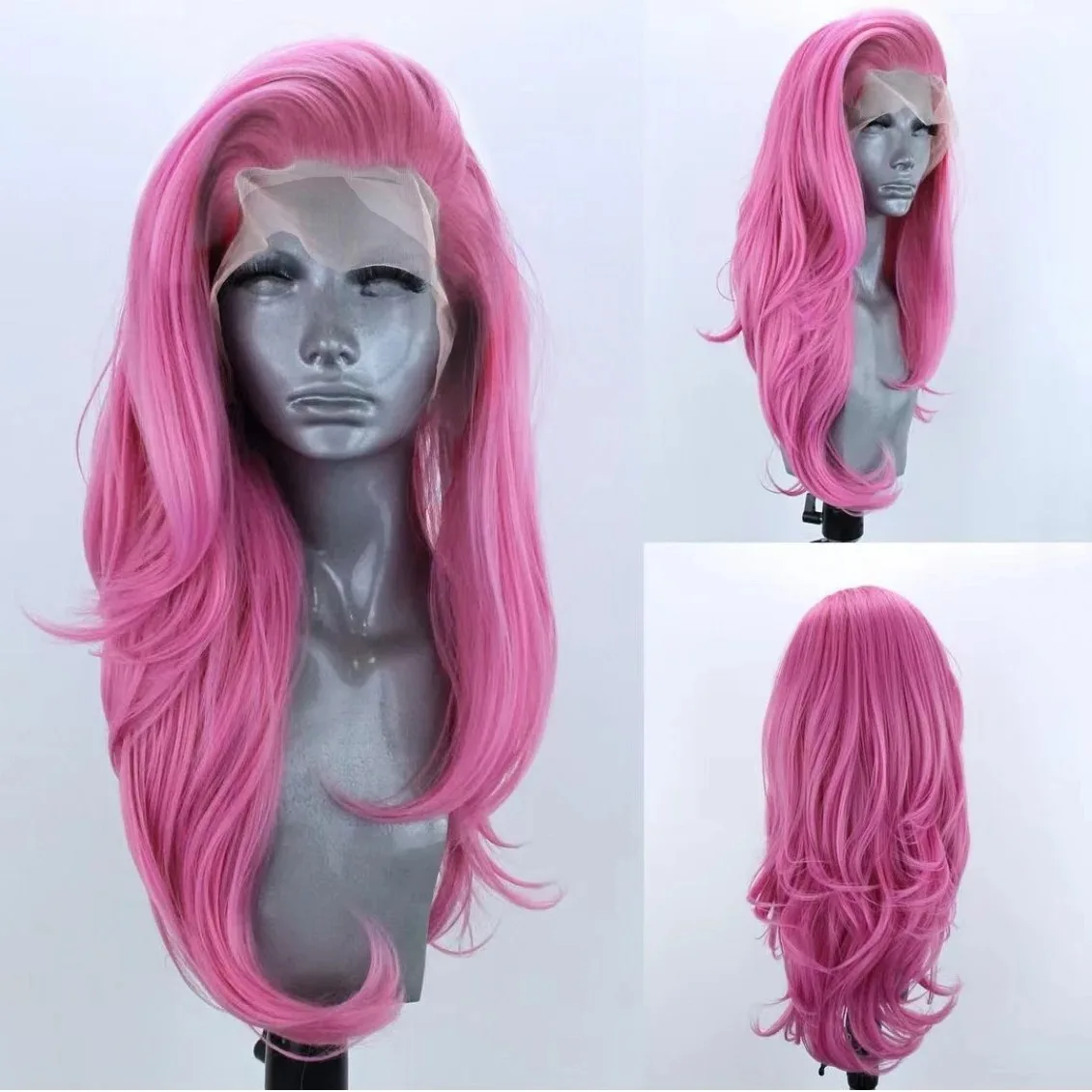 ホットピンク13x4ナチュラルウェーブレースフロントボディウェーブウィッグHD透明20インチ13x4フルディープウォーターウェーブ合成レースフロントウィッグ