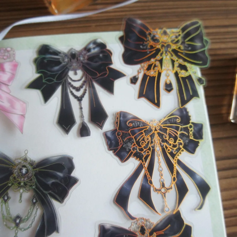 

18pcs Gold Lace Bow with Gemstone Design PVC Sticker Scrapbooking DIY Gift Packing Label Decoration Tag