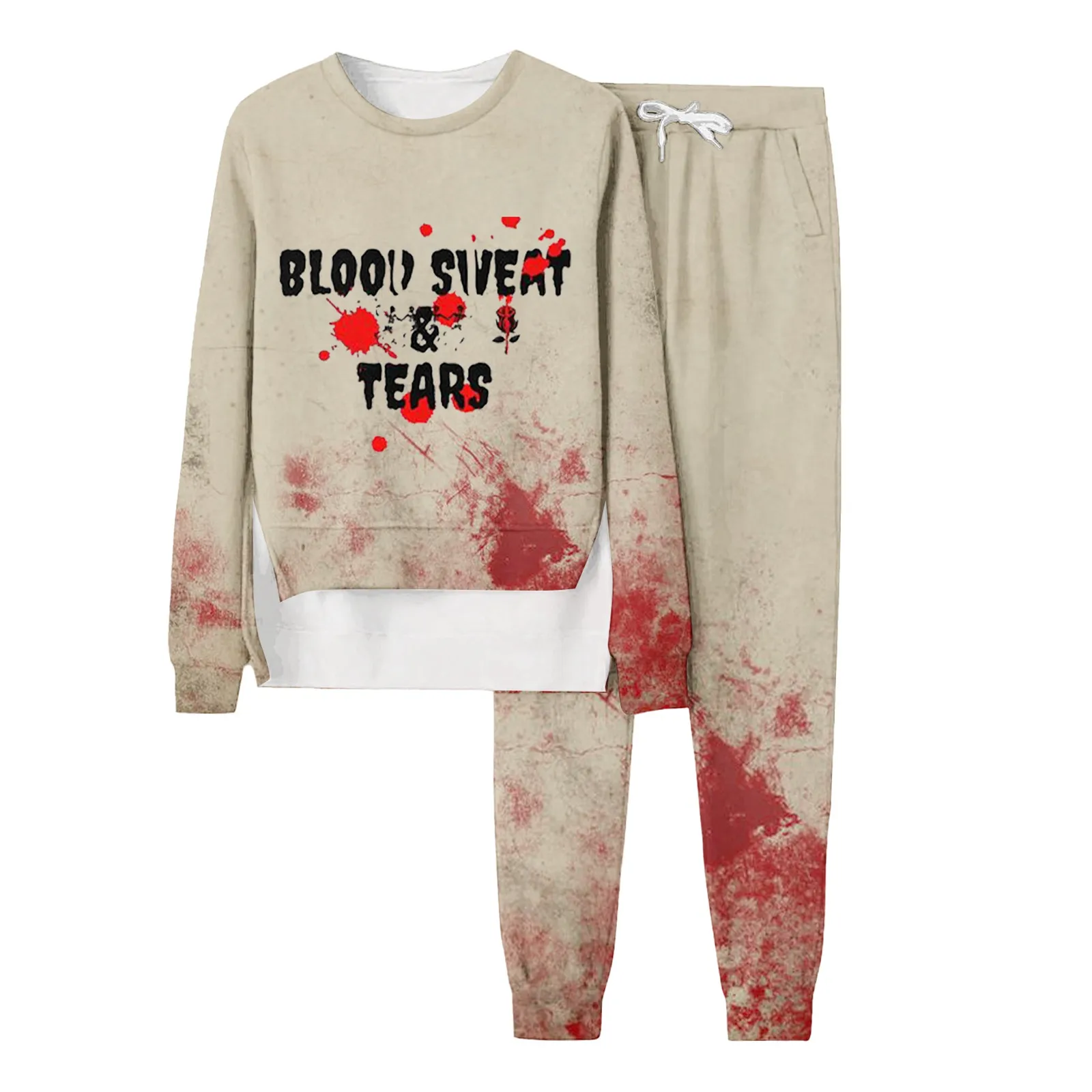 

Женский костюм с принтом в виде кровавого алфавита на Хэллоуин, толстовка с круглым вырезом и рукавами-фонариками и брюки на завязках с высокой талией, комплект из 2 предметов
