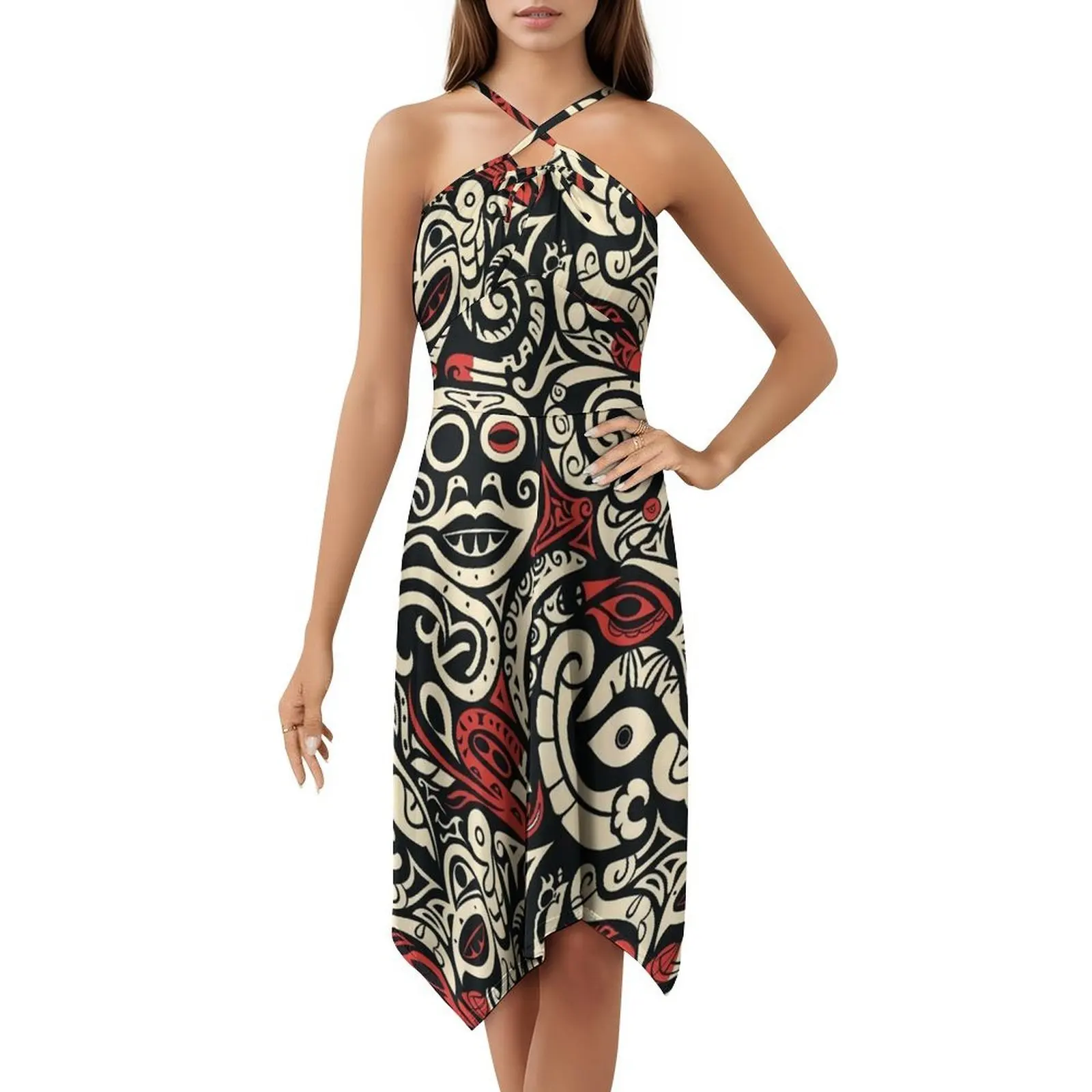 الملونة الكرتون نمط الماوري الوشم الكورية نمط فستان كاجوال للنساء بسيط اليومية مكتب سيدة فساتين القبلية الوشم #5