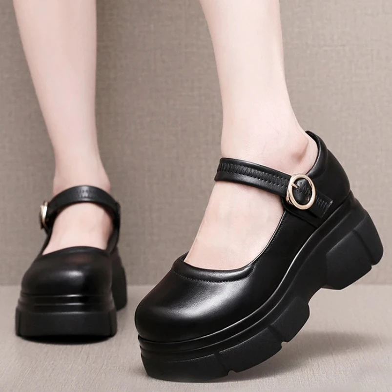 

Туфли на платформе 2025 года, женские стильные винтажные туфли-лодочки на каблуке для женщин, студенческая женская обувь