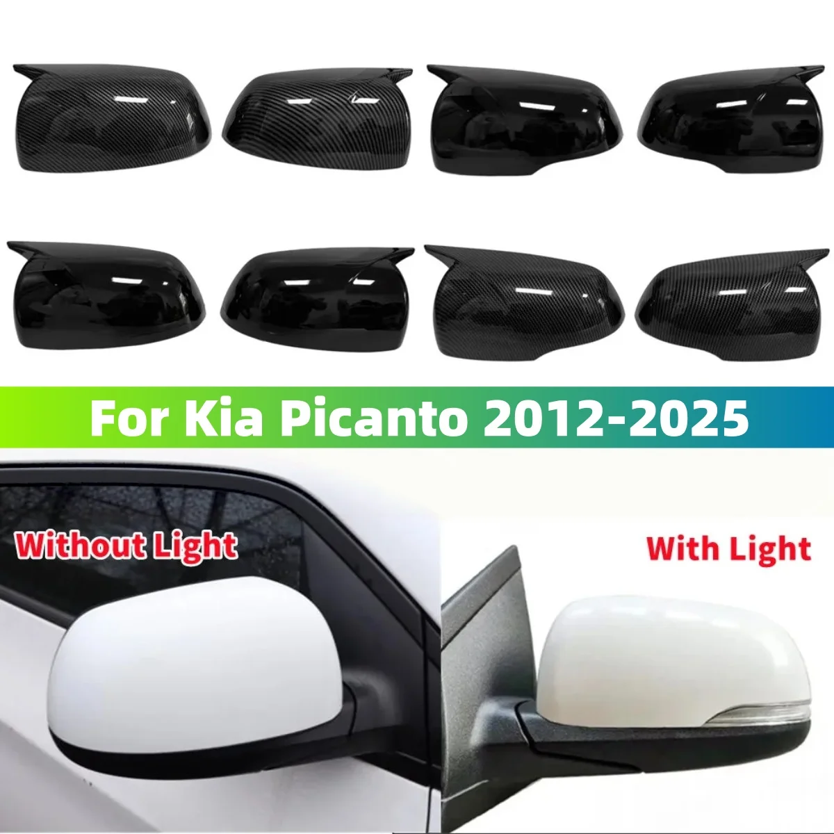 Auto-Seitenspiegelabdeckung Rückspiegelgehäuse-Aufsatz für Kia Picanto 2012-2025 Spiegelkappe Glänzend Schwarz/Carbon-Look