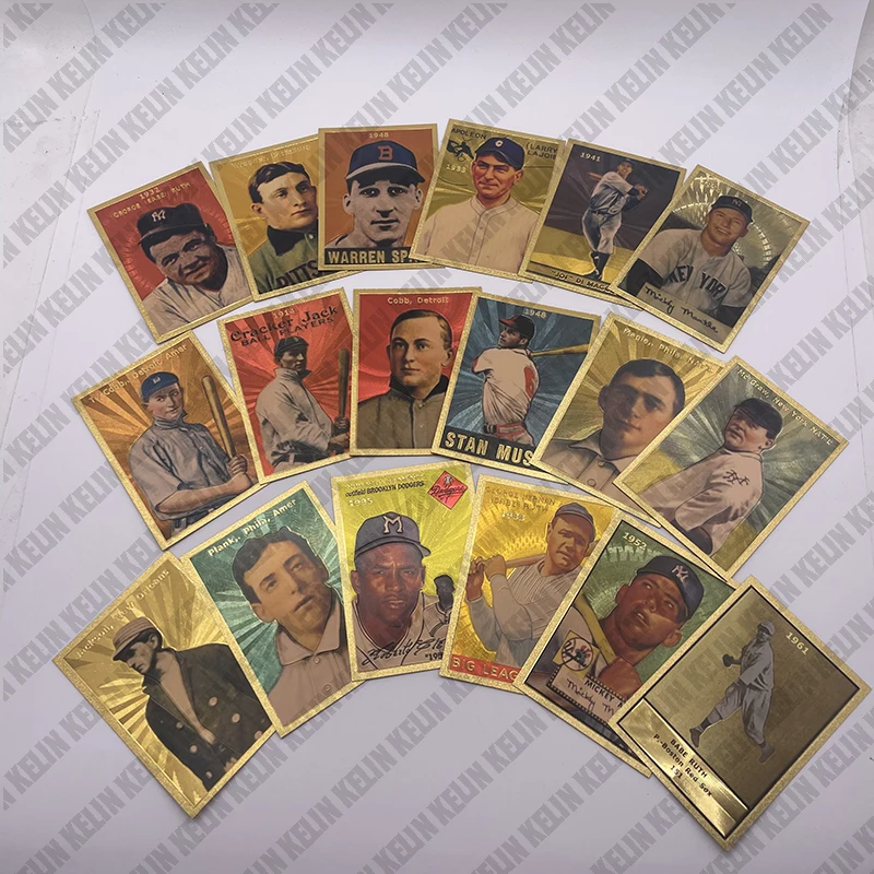 A collection of 18 famous baseball player gold foil small cards for collection and commemoration