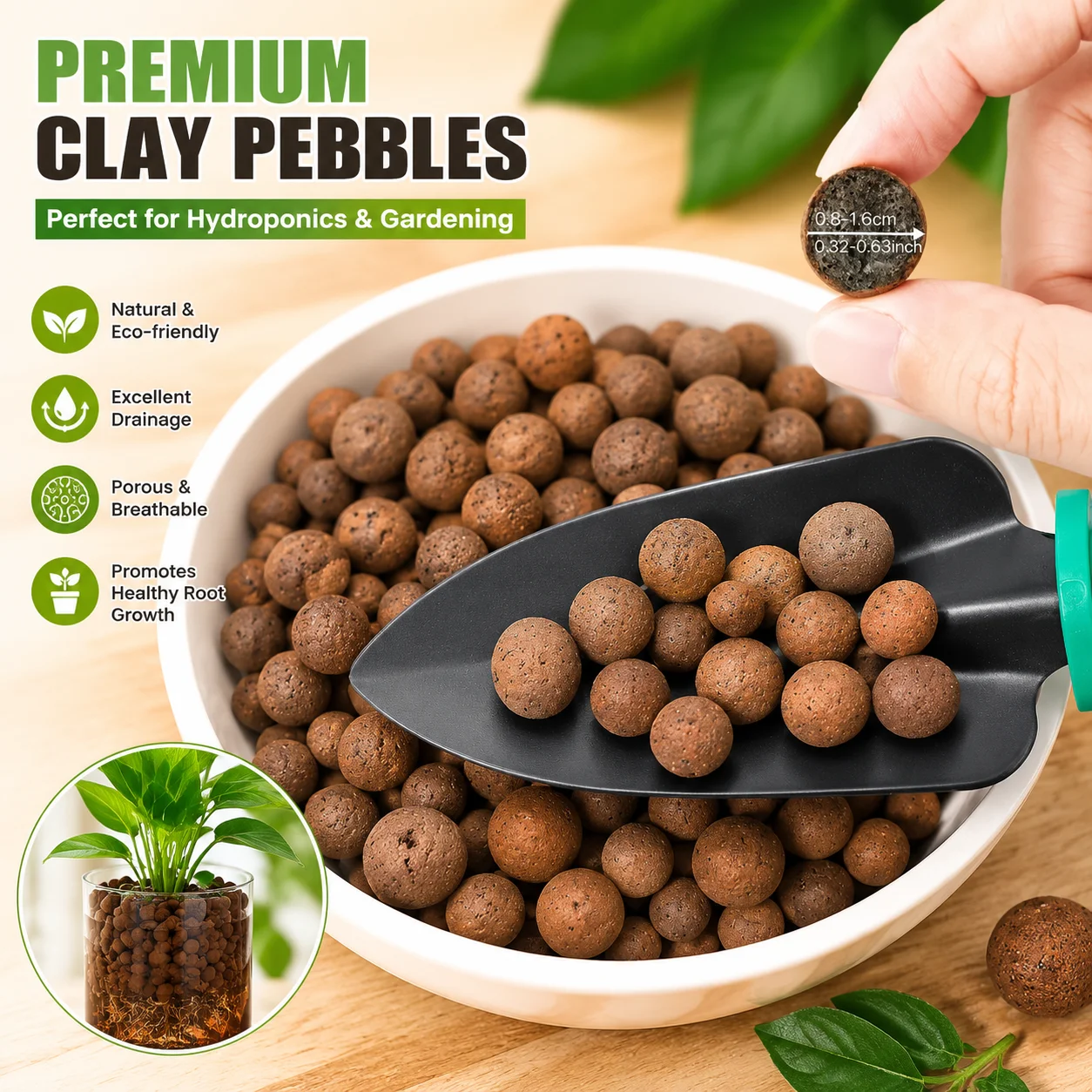 1LB Expanded Clay Pebbles – Natural Stone Aquatic Plant Media for Fish Tanks, Lightweight Aerating Spheres for Succulents