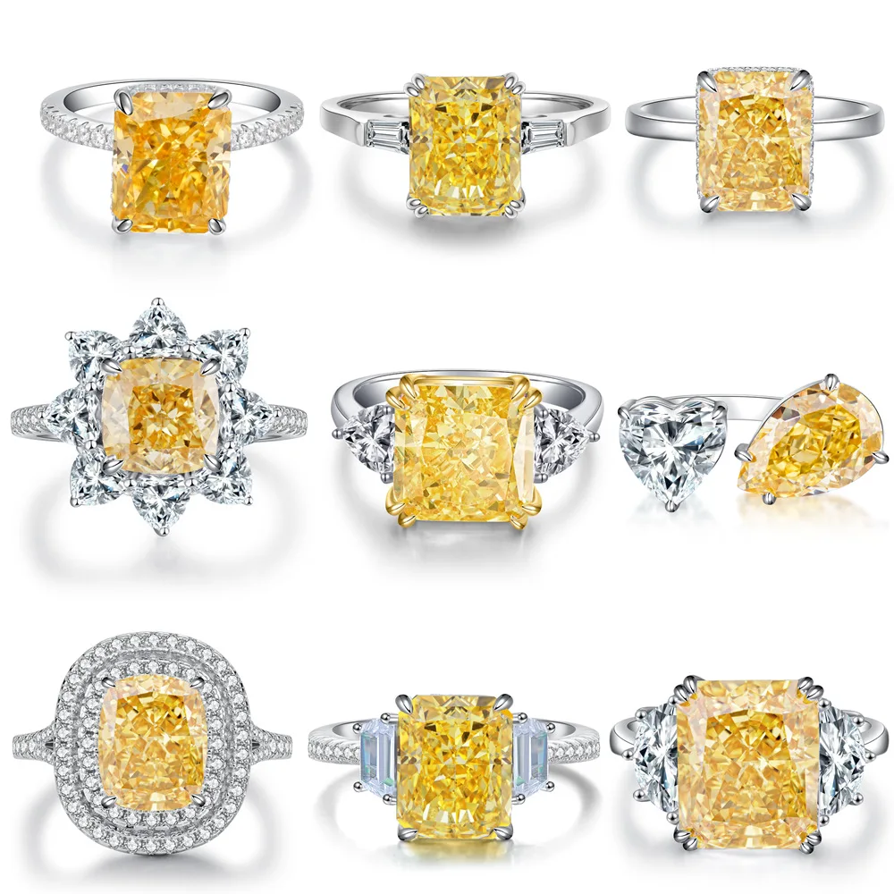 

MUSHAN Luxury Jewelry S925 Pure Silver Yellow Diamond Ring Ice Flower Cut 8a Zircon Stone Setting For Women