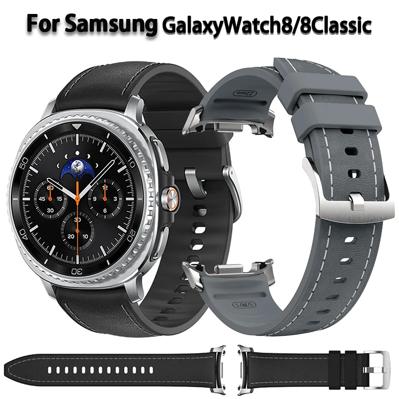 Original Silikon+Lederarmband für Samsung Galaxy Watch 8 Classic 46mm, bequemes Armband, Galaxy Watch 8 40mm 44mm Armband