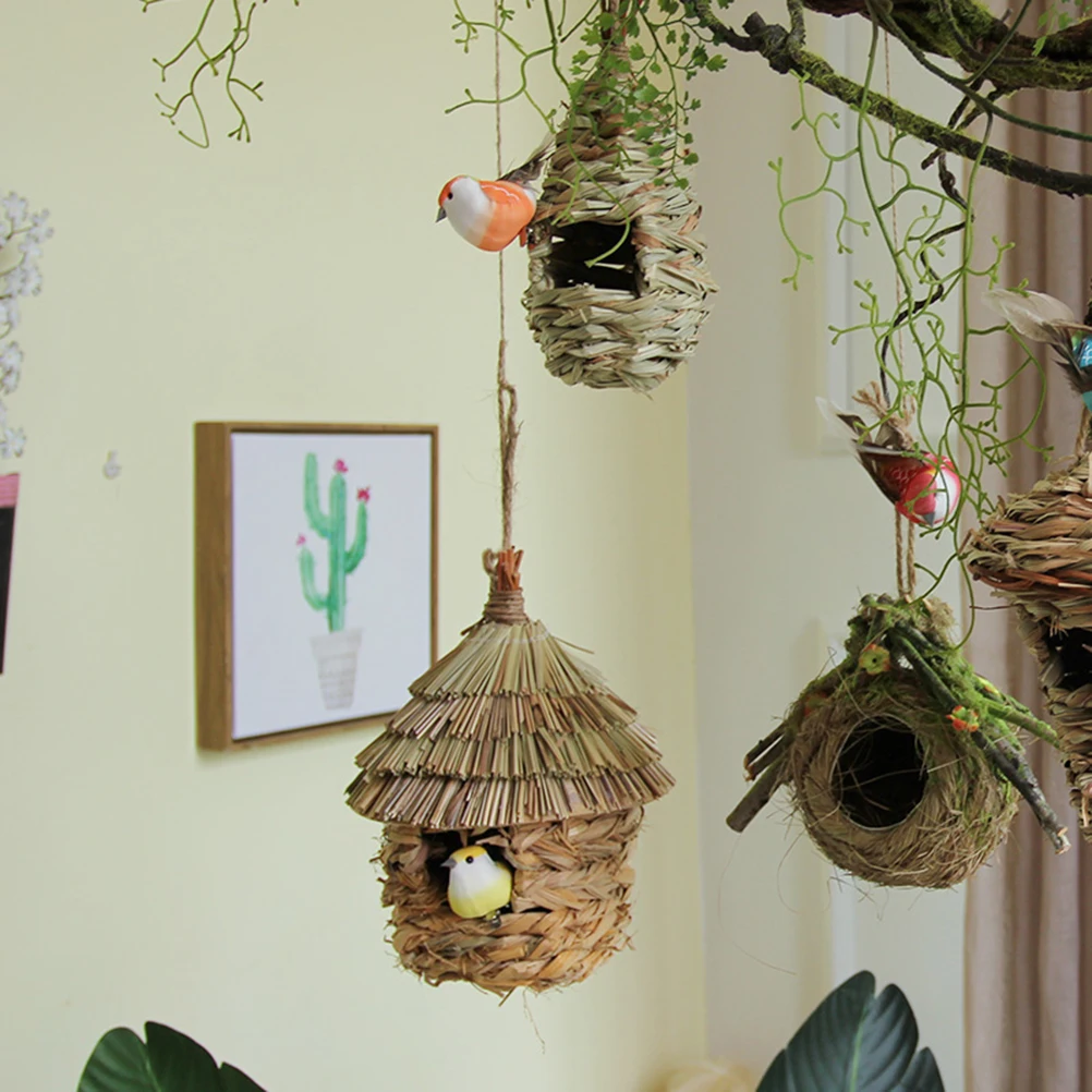 

2 Pcs Pet Bird Nest Decoration Weaving Birds Hanging Straw for The Bird's Wooden