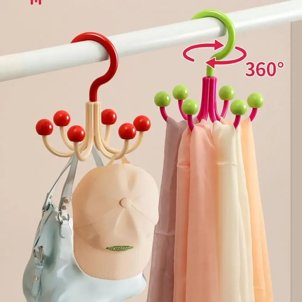 CANBOUNMultifunctional Home Clothes Hanger Portable With 6 Balls 360°Rotating Hook Dopamine Space Saving Scarf Tie Display Rack