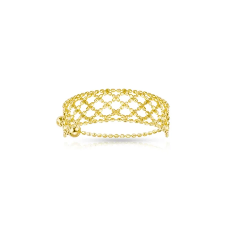 CAMEO 925 Silver Plated 18k Gold Ring with Small Beads Hollow Lace Unique Design Vintage Elegant Ring