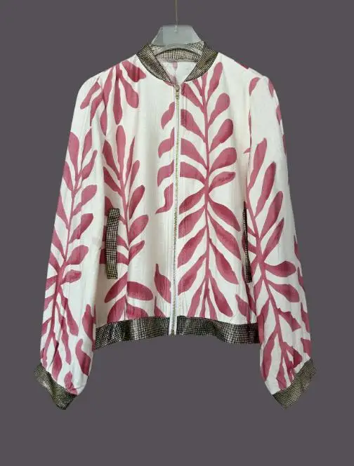 

2025 New Casual Fashion Elegant Coat Slimming Plant Printed Women's Zipper New Jacket Top Female Clothing