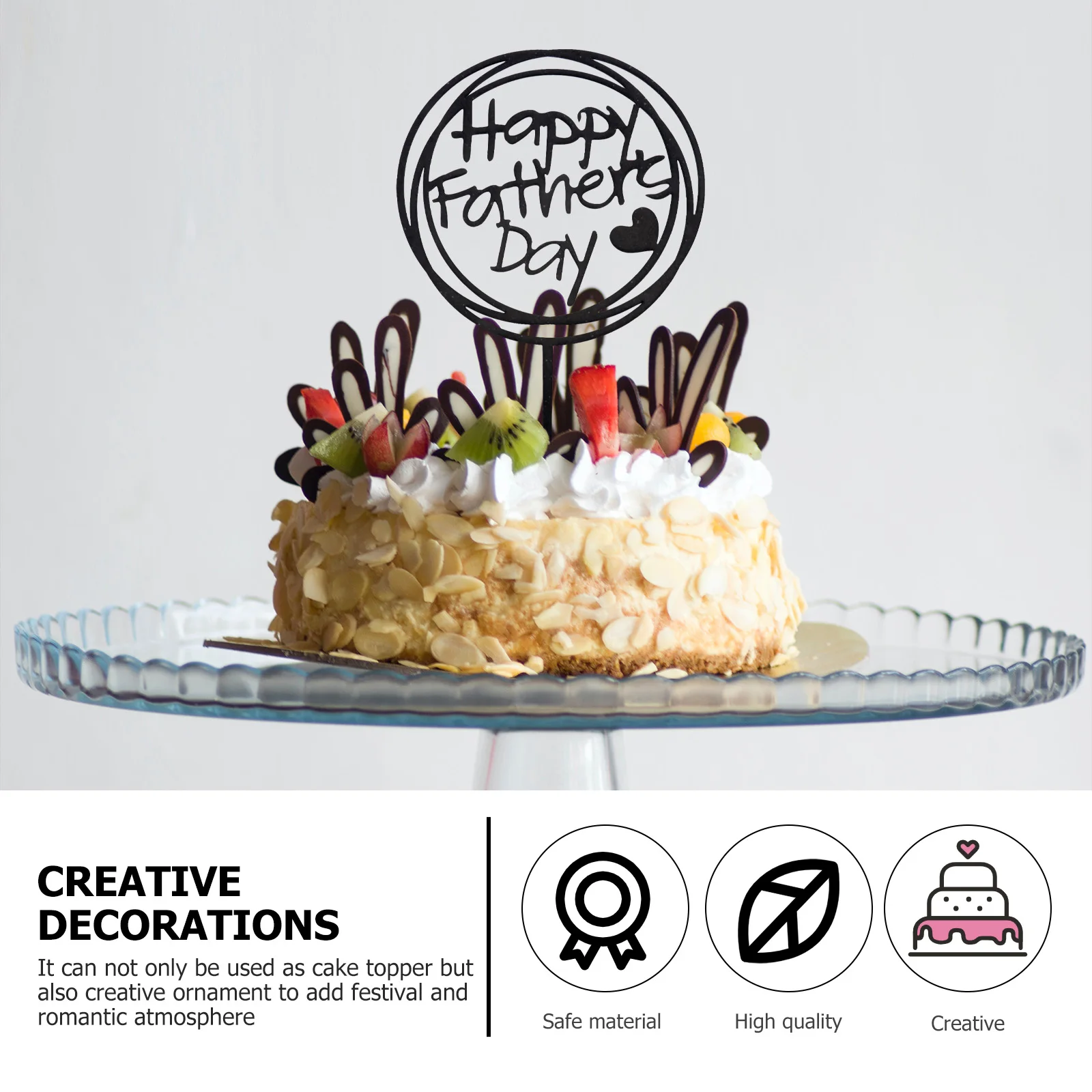 

8pcs Toppers For Father'S Day Baking Decoration Party Cake Inserts Acrylic Cake Decor Festival Dessert Props (Black)