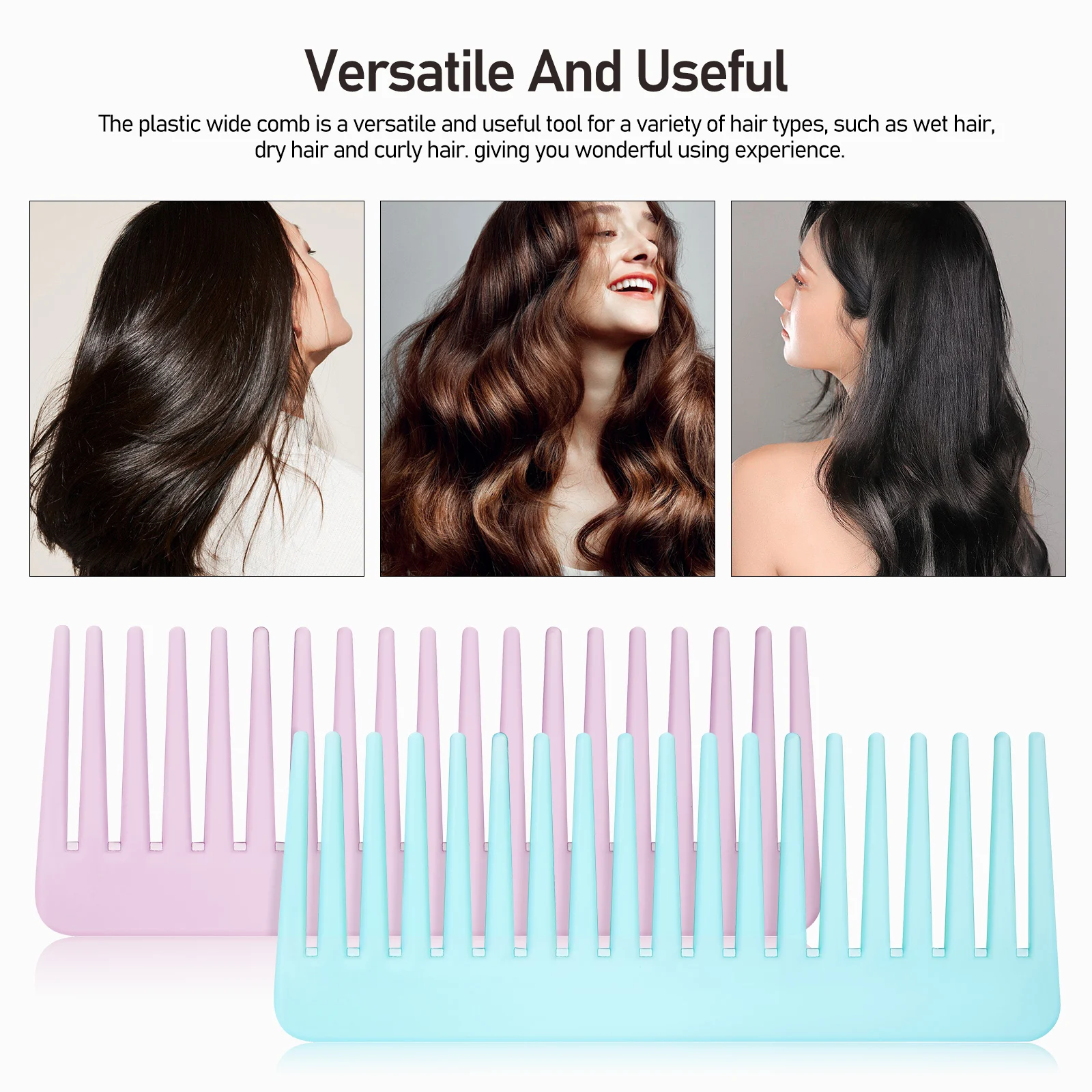 

FOMIYES 5pcs Wide Tooth Comb for Curly Hair Detangling No Handle Plastic Hair Comb Set for Women Wet Hair Travel Bulk