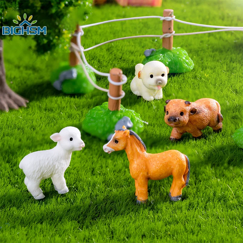 Mini Cows Sheep Dogs Pigs Horses Rabbits Statue Simulation Animal Micro Landscape Decoration Car Interior Home Desktop Ornaments