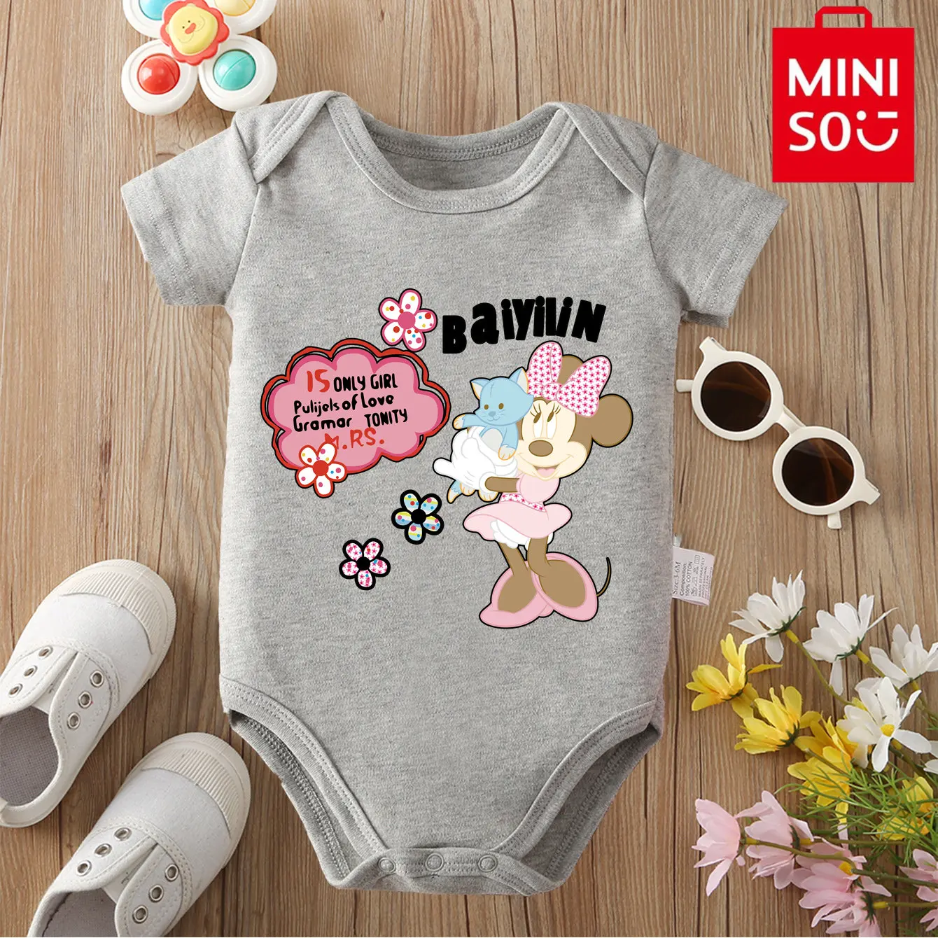 MINISO Mickey Mouse Minnie Pure Cotton Bodysuit Soft Baby Cloths Gift for Baby Onesie Jumpsuit for 0 To 12 Months Cute Newborn