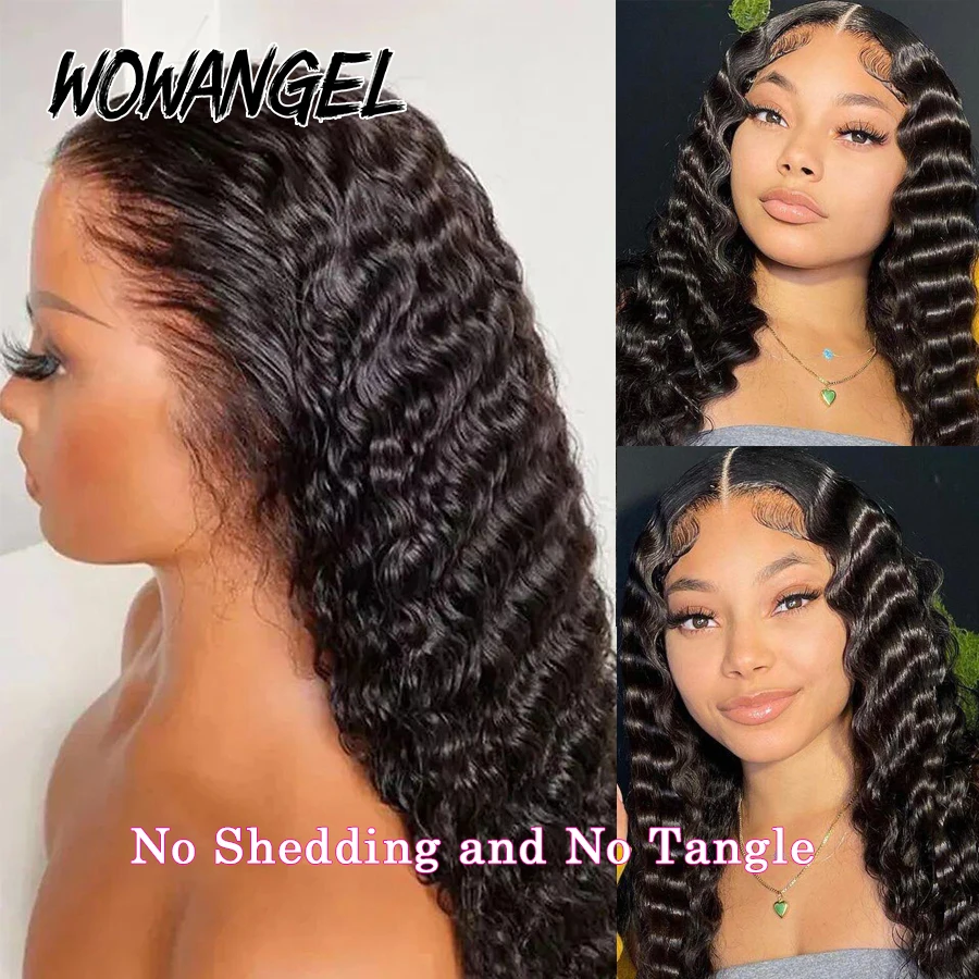 Wow Angel 34 pollici parrucca frontale in pizzo per capelli umani onda profonda 13x6 HD parrucche ricci frontali in pizzo si scioglie pelli 250% naturali Pre pizzicate