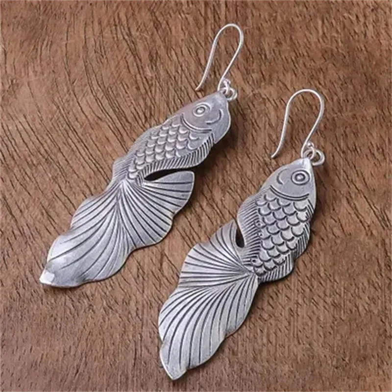 Exquisite Goldfish Animal Earrings for Women Silver Color Dangle Earrings Jewelry