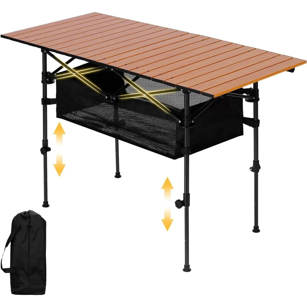 

Portable Folding Camping Table, 4-6 Person Aluminum Outdoor Picnic Table with Storage Carry Bag, Adjustable Height Lightweight C