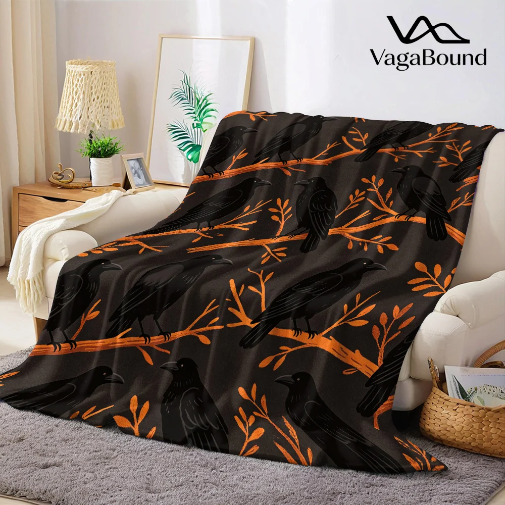 Black Crows Branches Flannel Blanket Warm Soft Halloween Christmas All-Season Couch Decorative Cozy Warm Gift