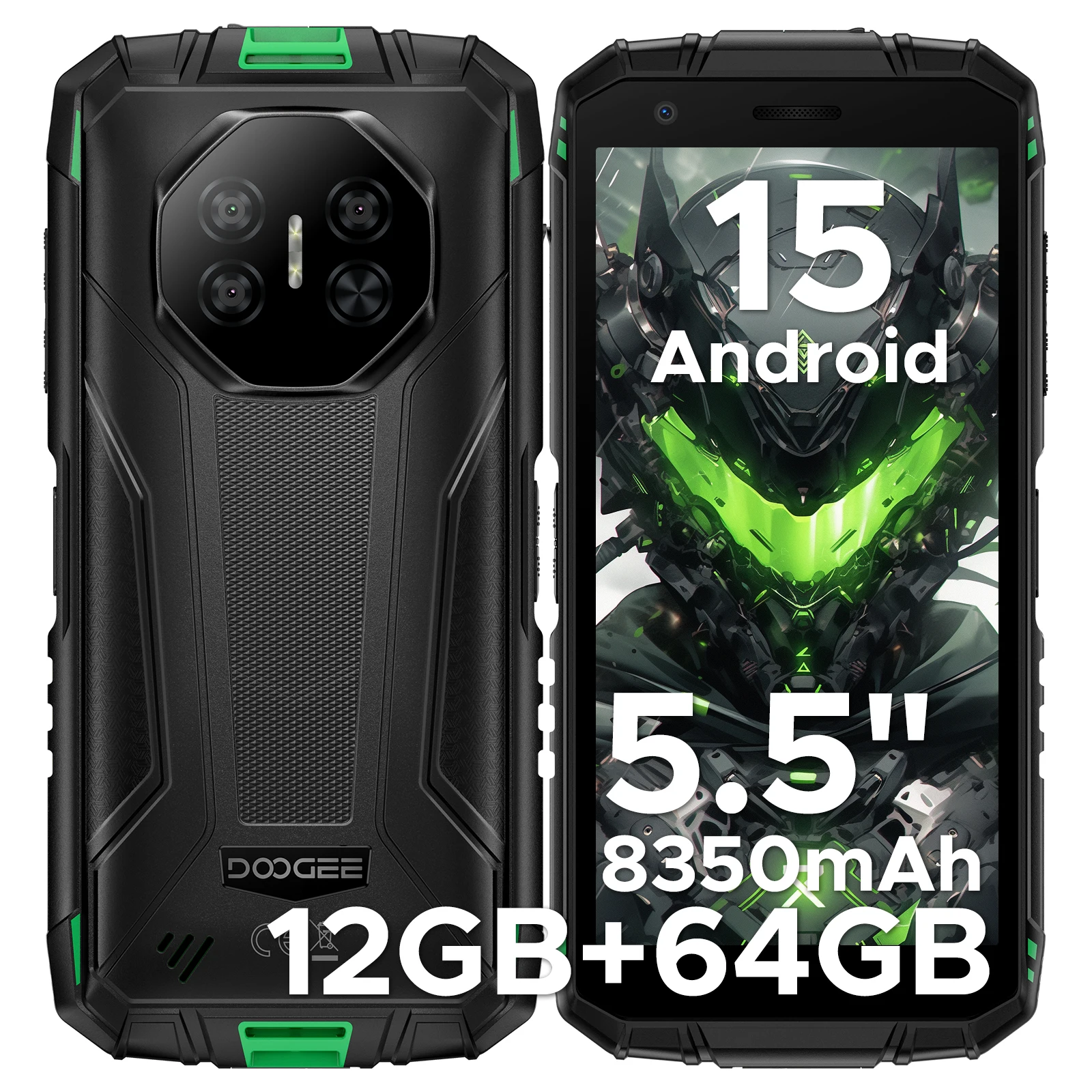 DOOGEE Fire 3 Rugged Phone 5.5'' Display 8350mAh Battery 12GB RAM (3GB+9GB) 64GB ROM Android 15 Smartphone Support Widevine L1