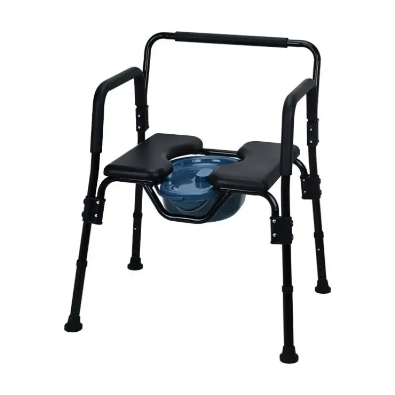 Safety Non-Slip Mobile Toilet Chair for The Elderly and Pregnant Women Portable Adjustable Height Pu Aluminum Alloy Bath Chair