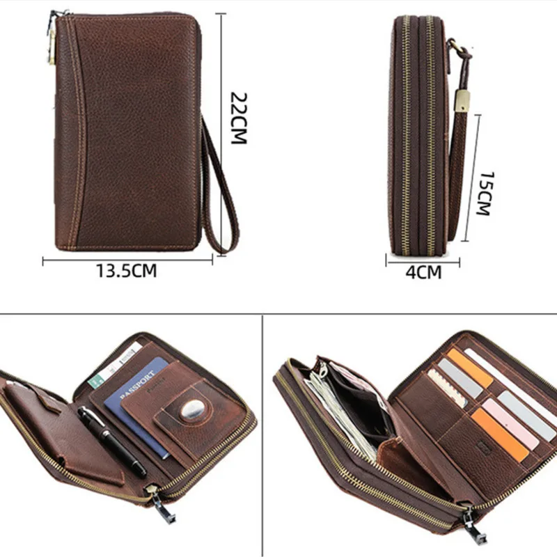 Fashionable British Style Litchi Pattern Skin  Anti Theft Brush Double Zipper Handbags Wrist Band Password Lock Travel Passport