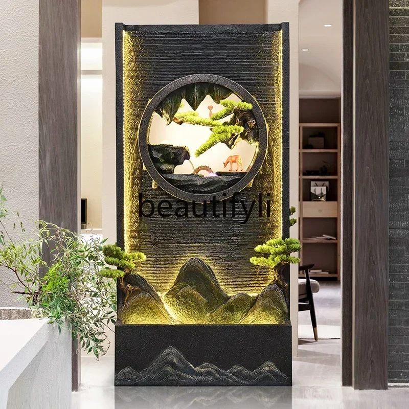 E153 K18 A26 Large rockery water curtain wall running water screen hotel clubhouse entrance partition courtyard fountain circula