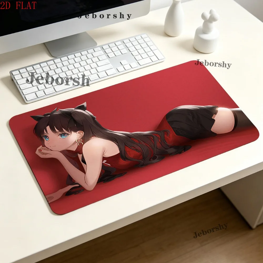 Solid Red Background Tohsaka Rin Lying Pose Red Dress XXL Fate Anime Desk Mat Clean Simple Print Non Slip Mouse Pad
