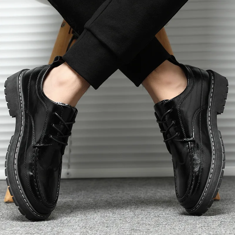 2023 New Men's versatile casual black leather shoes trend outdoor breathable shoes lace up driving hiking shoes for man