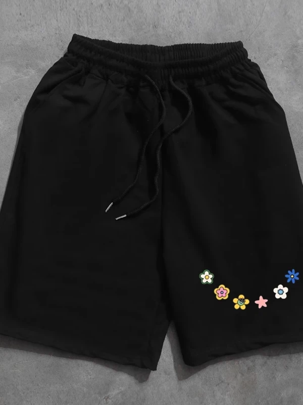 

Loose Floral Letter Print Dstring orts Men's Summer Casual Versatile Spor Five-Quarter Pants Straight Leg Mid-High Waist
