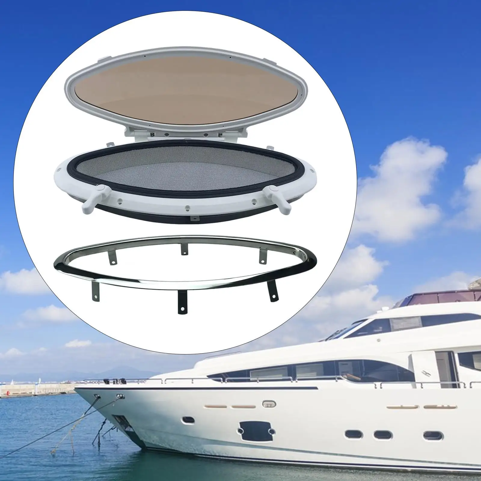 

Овальное смотровое окно (люк) для замены, цельное, водонепроницаемое, 180 ° Открывающееся морское портовое окно с защитой от деформации для судовых люков