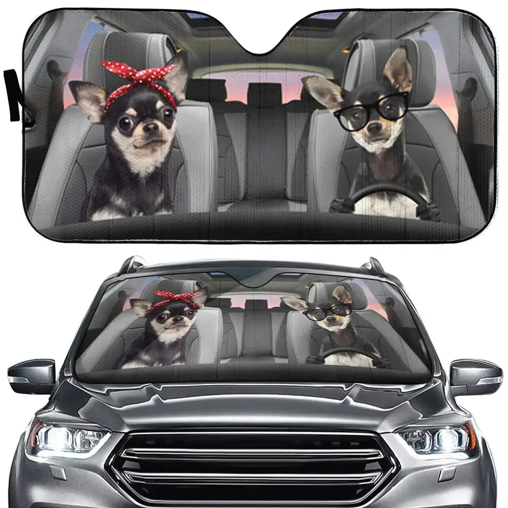 Auto Sonnenschutz Chihuahua Hund Front Windschutz scheibe Sonnenschutz Tier Auto Sonne Reflektor Haustier Auto Sonnenschutz für Auto LKW Geländewagen, UV-Strahlen pr