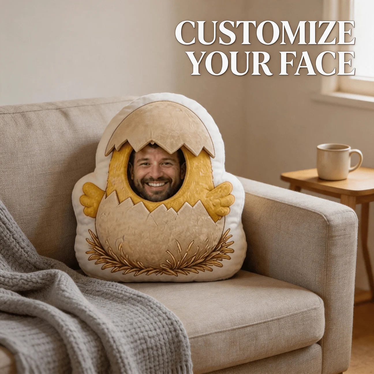 Custom Photo Face Hatching Egg Pillow, Funny Smiling for Man Custom Shaped Decorative Cushion, Novelty Home Decor Accent for Sof