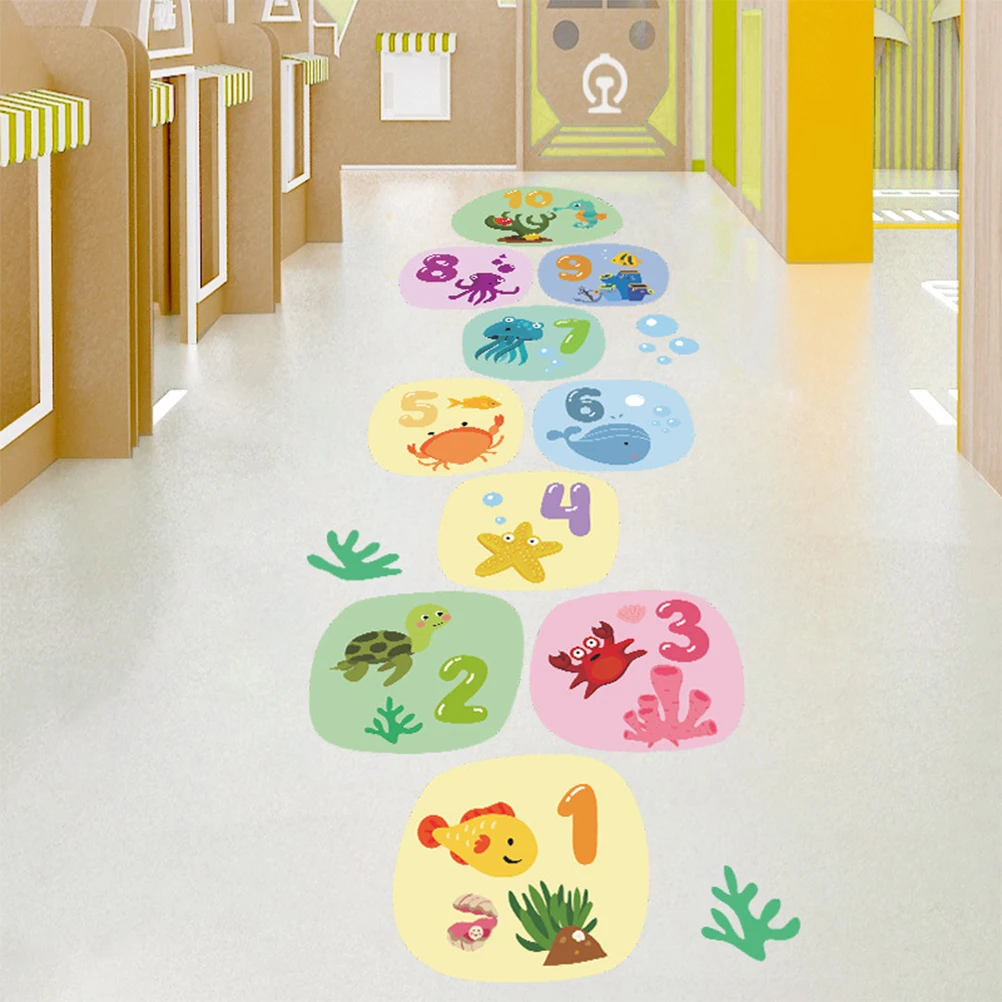 

Cartoon Hopscotch Stickers Removable Floor Decals Self adhesive Kids Bedroom Decor DIY Wall Art Home Improvement